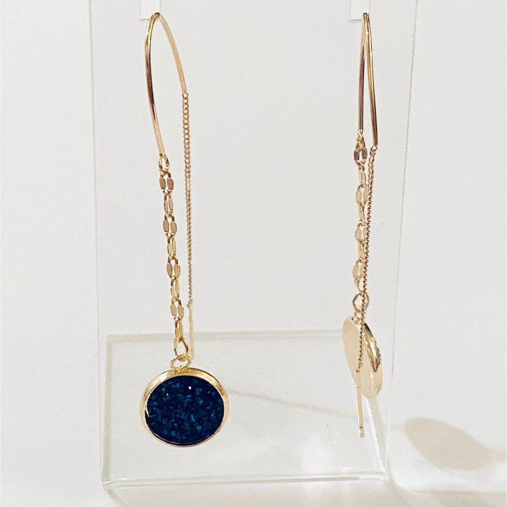 Druzy Thread Gold Chain Dangle Earrings*